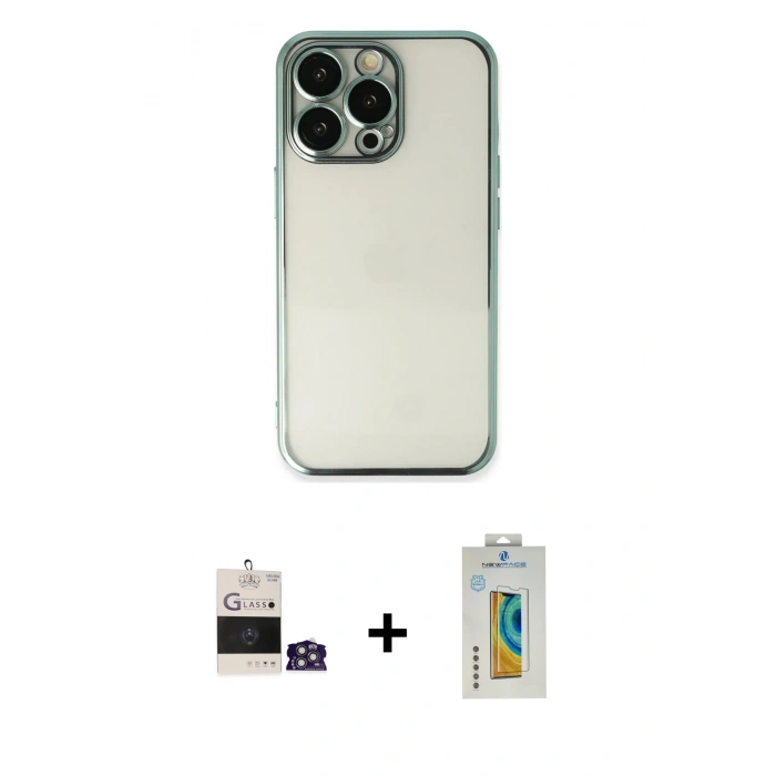 MARSİLYAN™- iPhone 14 Pro Max Kılıf Vadi Minimal - Siyah Polymer Nano Ekran Koruyucu + Bilvis Titan Kamera Lens - GS