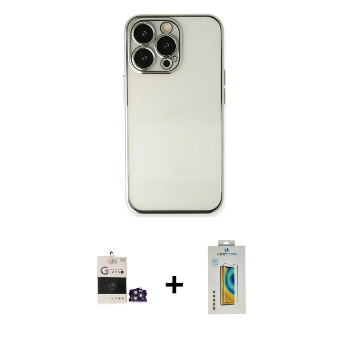 MARSİLYAN™- iPhone 14 Pro Max Kılıf Vadi Minimal - Siyah Polymer Nano Ekran Koruyucu + Bilvis Titan Kamera Lens - GS