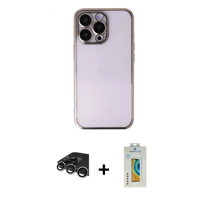 MARSİLYAN™- iPhone 14 Pro Max Kılıf Vadi Minimal - Siyah Polymer Nano Ekran Koruyucu + Raze Metal Kamera Lens - GS