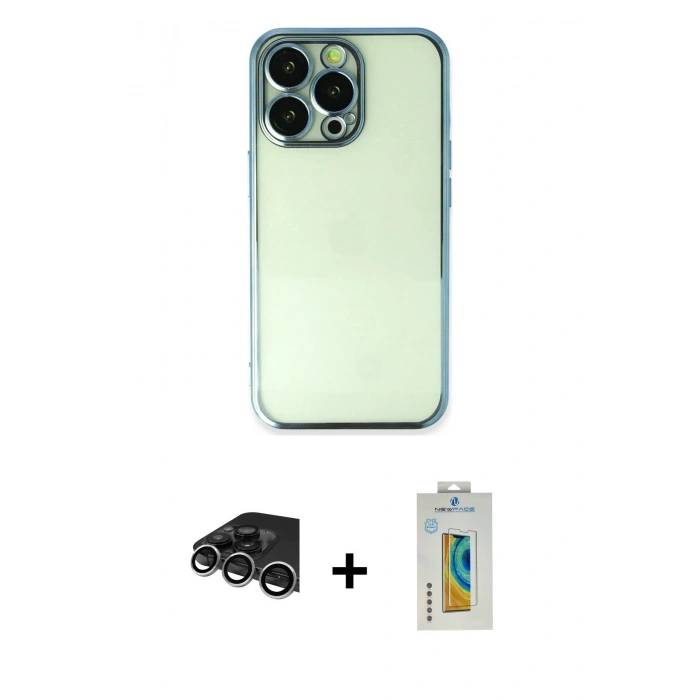 MARSİLYAN™- iPhone 14 Pro Max Kılıf Vadi Minimal - Siyah Polymer Nano Ekran Koruyucu + Raze Metal Kamera Lens - GS