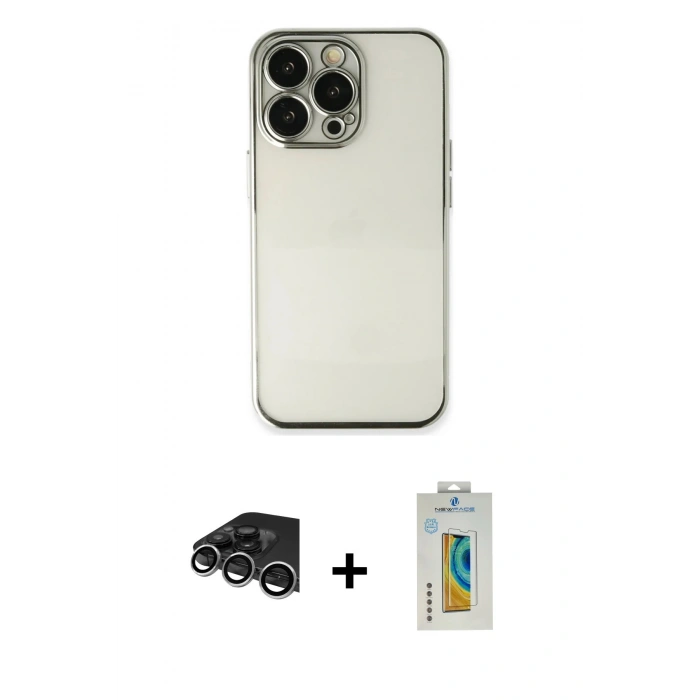 MARSİLYAN™- iPhone 14 Pro Max Kılıf Vadi Minimal - Siyah Polymer Nano Ekran Koruyucu + Raze Metal Kamera Lens - GS