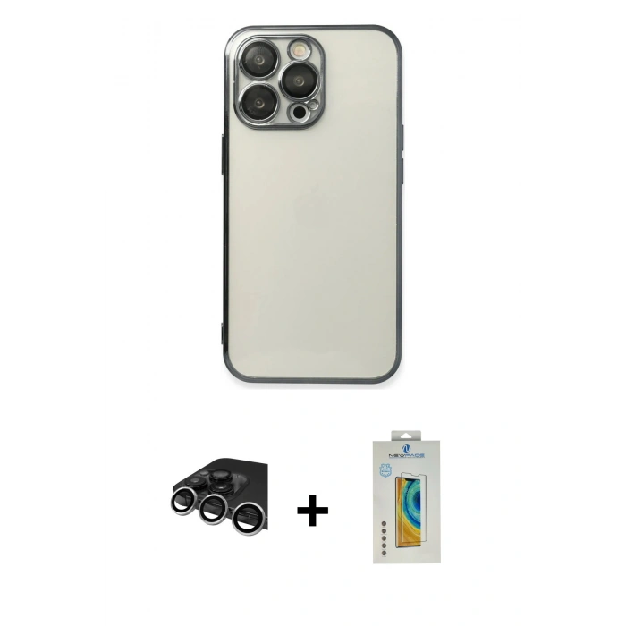 MARSİLYAN™- iPhone 14 Pro Max Kılıf Vadi Minimal - Siyah Polymer Nano Ekran Koruyucu + Raze Metal Kamera Lens - GS