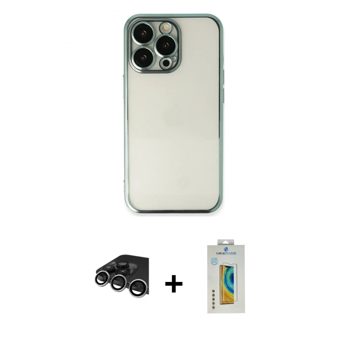 MARSİLYAN™- iPhone 14 Pro Max Kılıf Vadi Minimal - Siyah Polymer Nano Ekran Koruyucu + Raze Metal Kamera Lens - GS