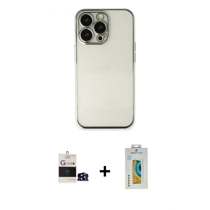 MARSİLYAN™- iPhone 14 Pro Max Kılıf Vadi Minimal - Siyah Polymer Nano Ekran Koruyucu + Bilvis Titan Kamera Lens - SH