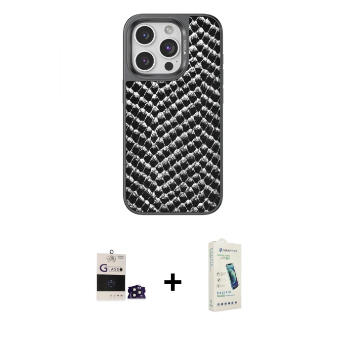 MARSİLYAN™- iPhone 14 Pro Max Kılıf Vadi Özel Seri - Şeffaf Pasifik Cam Ekran Koruyucu + Derin Mor Bilvis Titan Kamera Lens