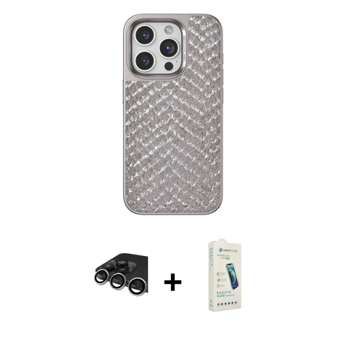 MARSİLYAN™- iPhone 14 Pro Max Kılıf Vadi Özel Seri - Şeffaf Pasifik Cam Ekran Koruyucu + Raze Metal Kamera Lens - GS