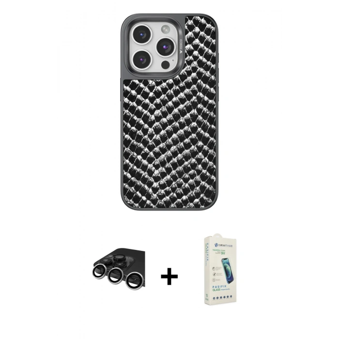 MARSİLYAN™- iPhone 14 Pro Max Kılıf Vadi Özel Seri - Şeffaf Pasifik Cam Ekran Koruyucu + Raze Metal Kamera Lens - GS