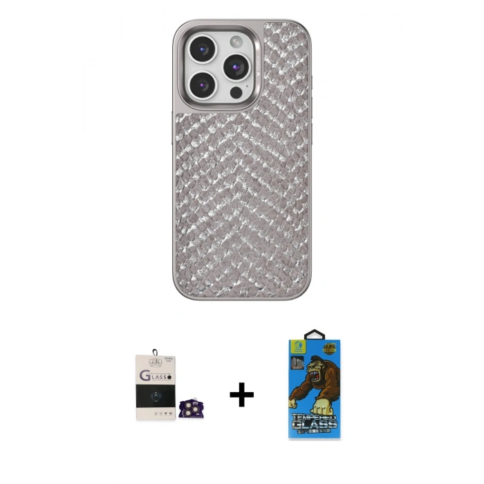 MARSİLYAN™- iPhone 14 Pro Max Kılıf Vadi Özel Seri - Siyah 18D Cam Ekran Koruyucu + Bilvis Titan Kamera Lens - GD