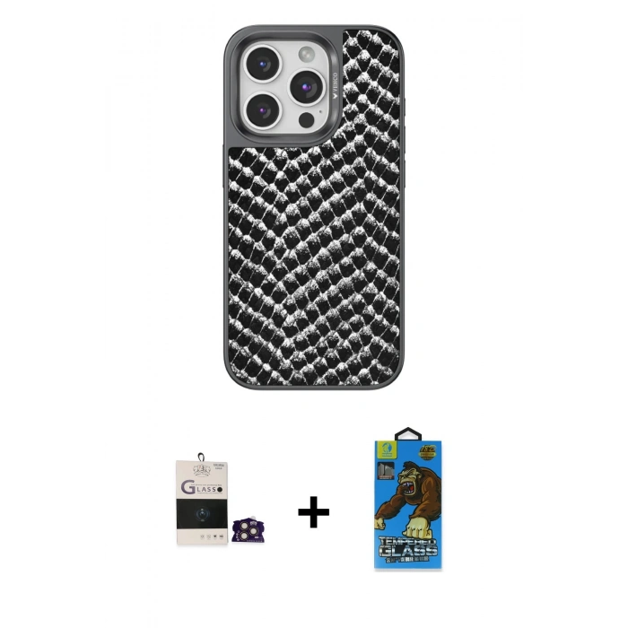 MARSİLYAN™- iPhone 14 Pro Max Kılıf Vadi Özel Seri - Siyah 18D Cam Ekran Koruyucu + Bilvis Titan Kamera Lens - GD