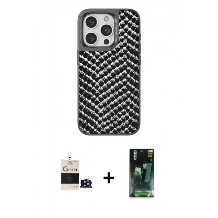 MARSİLYAN™- iPhone 14 Pro Max Kılıf Vadi Özel Seri - Siyah 360 Mat Full Body Arka Koruyucu + Bilvis Titan Kamera Lens - SH