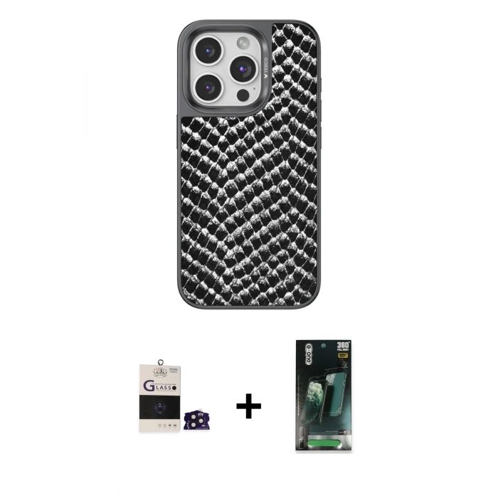 MARSİLYAN™- iPhone 14 Pro Max Kılıf Vadi Özel Seri - Siyah 360 Mat Full Body Arka Koruyucu + Bilvis Titan Kamera Lens - DNMR
