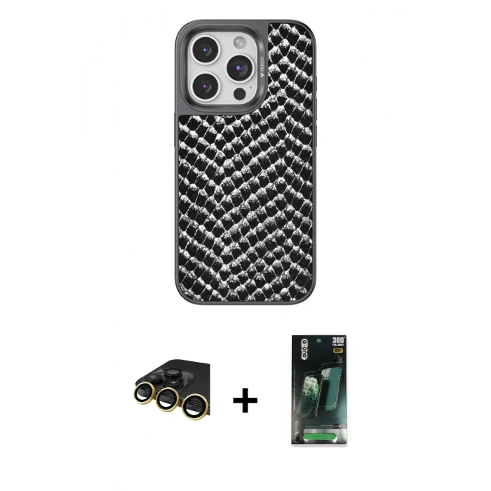 MARSİLYAN™- iPhone 14 Pro Max Kılıf Vadi Özel Seri - Siyah 360 Mat Full Body Arka Koruyucu + Raze Metal Kamera Lens - GD
