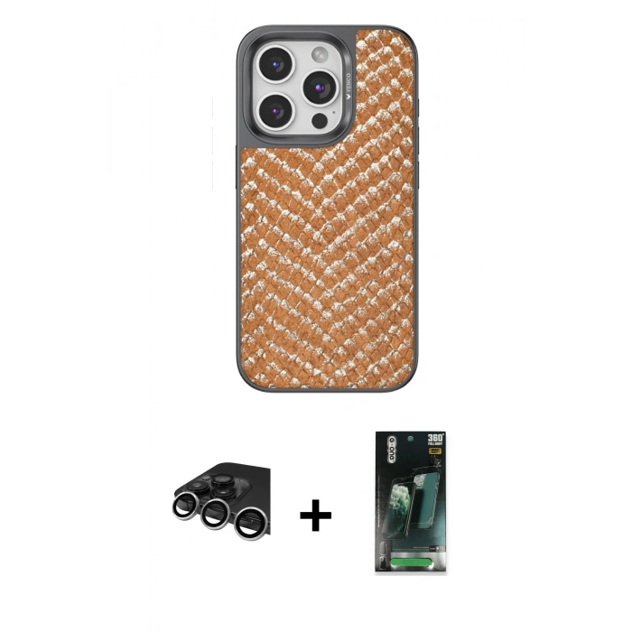 MARSİLYAN™- iPhone 14 Pro Max Kılıf Vadi Özel Seri - Siyah 360 Mat Full Body Arka Koruyucu + Gümüş Raze Metal Kamera Lens