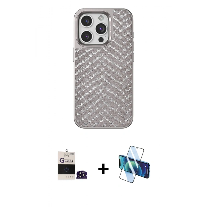 MARSİLYAN™- iPhone 14 Pro Max Kılıf Vadi Özel Seri - Siyah 3D Antistatik Cam Ekran Koruyucu + Bilvis Titan Kamera Lens - DNMR
