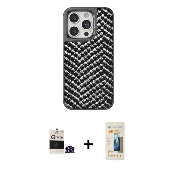 MARSİLYAN™- iPhone 14 Pro Max Kılıf Vadi Özel Seri - Siyah 6D Mat Seramik Hayalet Nano Ekran Koruyucu + Bilvis Titan Kamera Lens - DNMR