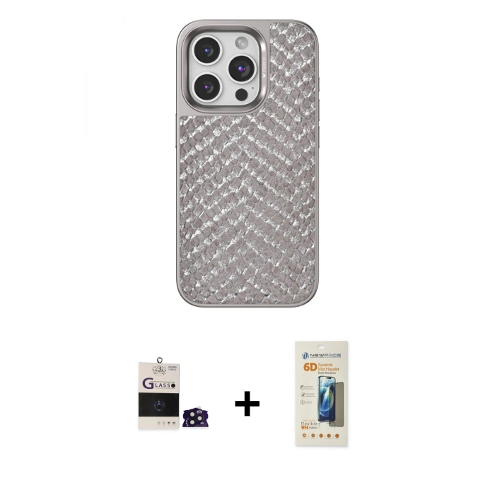 MARSİLYAN™- iPhone 14 Pro Max Kılıf Vadi Özel Seri - Siyah 6D Mat Seramik Hayalet Nano Ekran Koruyucu + Bilvis Titan Kamera Lens - DNMR