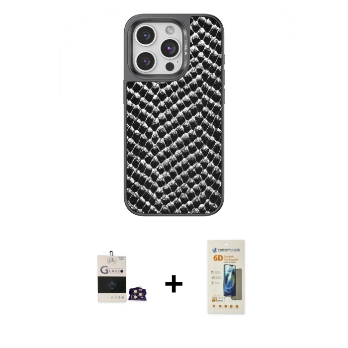 MARSİLYAN™- iPhone 14 Pro Max Kılıf Vadi Özel Seri - Siyah 6D Mat Seramik Hayalet Nano Ekran Koruyucu + Bilvis Titan Kamera Lens - GD