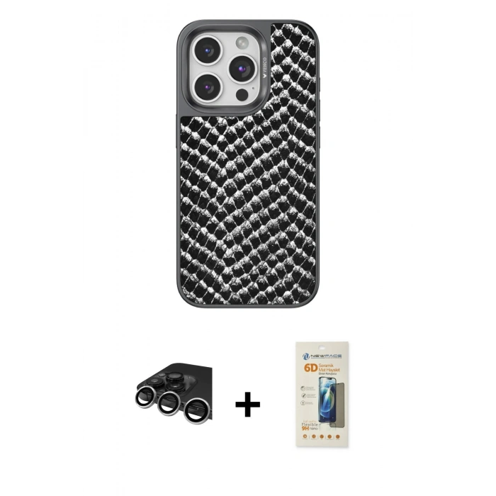 MARSİLYAN™- iPhone 14 Pro Max Kılıf Vadi Özel Seri - Siyah 6D Mat Seramik Hayalet Nano Ekran Koruyucu + Raze Metal Kamera Lens - GS