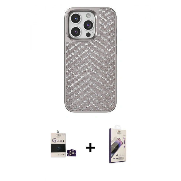 MARSİLYAN™- iPhone 14 Pro Max Kılıf Vadi Özel Seri - Siyah Bilvis 3D Mat Cam Ekran Koruyucu + Bilvis Titan Kamera Lens - GD