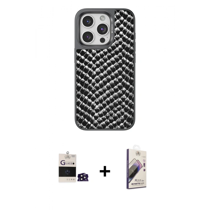 MARSİLYAN™- iPhone 14 Pro Max Kılıf Vadi Özel Seri - Siyah Bilvis 3D Mat Cam Ekran Koruyucu + Bilvis Titan Kamera Lens - DNMR