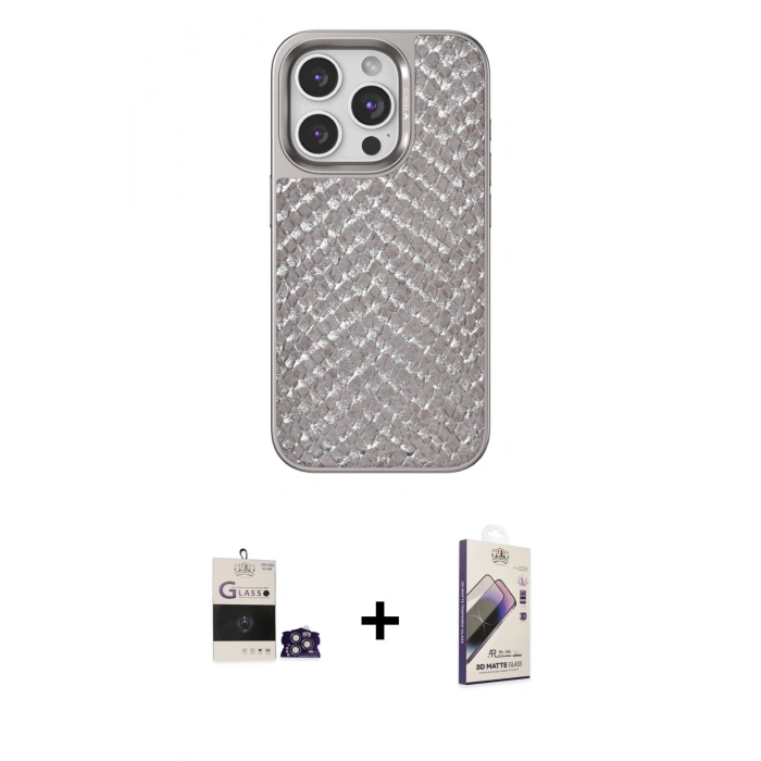 MARSİLYAN™- iPhone 14 Pro Max Kılıf Vadi Özel Seri - Siyah Bilvis 3D Mat Cam Ekran Koruyucu + Bilvis Titan Kamera Lens - GS