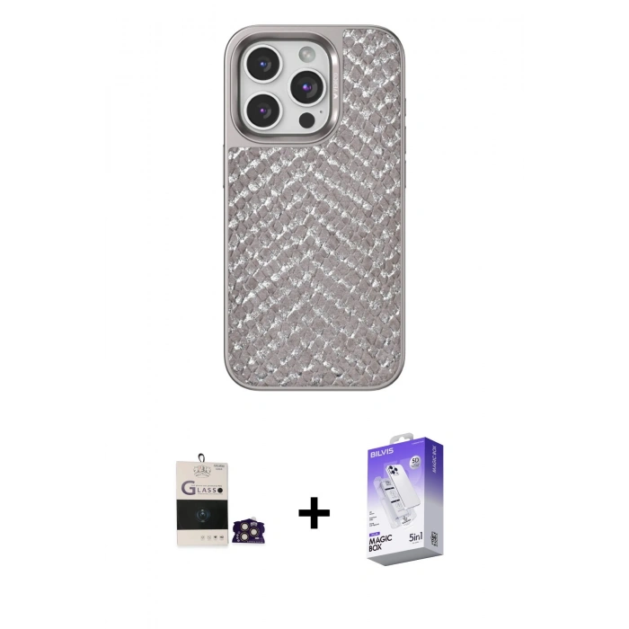 MARSİLYAN™- iPhone 14 Pro Max Kılıf Vadi Özel Seri - Siyah Bilvis 5in1 3D Magic Cam Ekran Koruyucu + Bilvis Titan Kamera Lens - GD