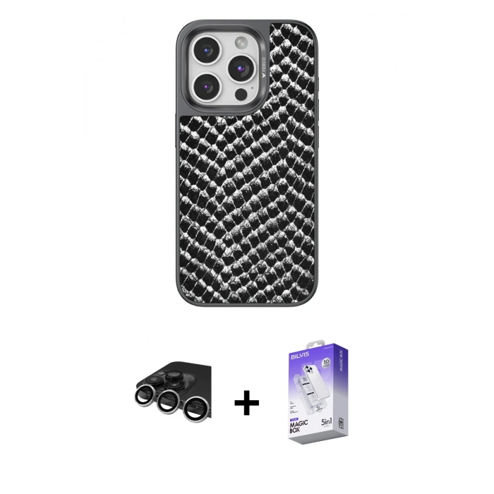 MARSİLYAN™- iPhone 14 Pro Max Kılıf Vadi Özel Seri - Siyah Bilvis 5in1 3D Magic Cam Ekran Koruyucu + Raze Metal Kamera Lens - GS
