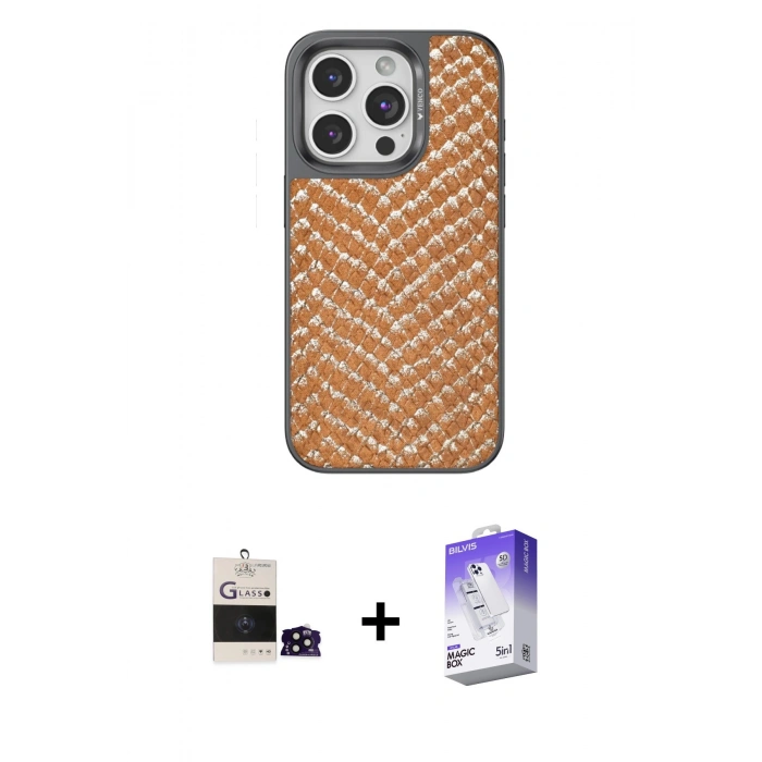 MARSİLYAN™- iPhone 14 Pro Max Kılıf Vadi Özel Seri - Siyah Bilvis 5in1 3D Magic Cam Ekran Koruyucu + Bilvis Titan Kamera Lens - SH