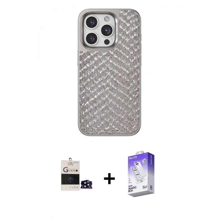MARSİLYAN™- iPhone 14 Pro Max Kılıf Vadi Özel Seri - Siyah Bilvis 5in1 3D Magic Cam Ekran Koruyucu + Bilvis Titan Kamera Lens - SH