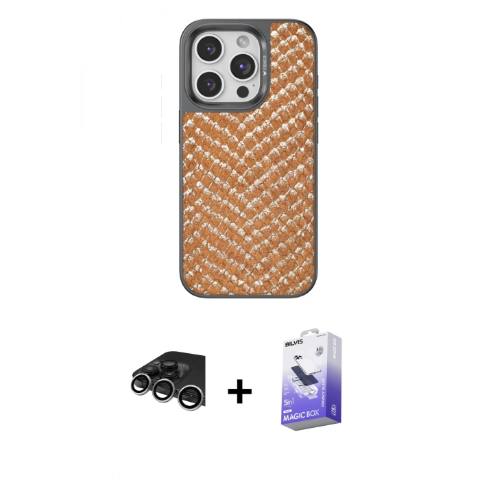 MARSİLYAN™- iPhone 14 Pro Max Kılıf Vadi Özel Seri - Siyah Bilvis 5in1 5D Magic Hayalet Cam Ekran Koruyucu + Raze Metal Kamera Lens - GS