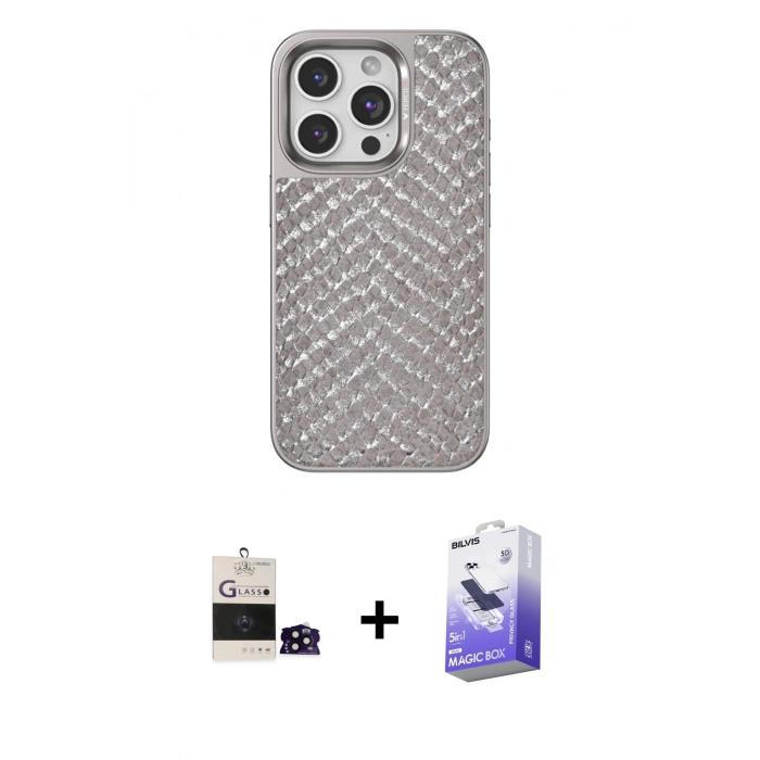 MARSİLYAN™- iPhone 14 Pro Max Kılıf Vadi Özel Seri - Siyah Bilvis 5in1 5D Magic Hayalet Cam Ekran Koruyucu + Bilvis Titan Kamera Lens - SH