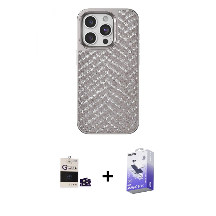 MARSİLYAN™- iPhone 14 Pro Max Kılıf Vadi Özel Seri - Siyah Bilvis 5in1 5D Magic Hayalet Cam Ekran Koruyucu + Bilvis Titan Kamera Lens - DNMR