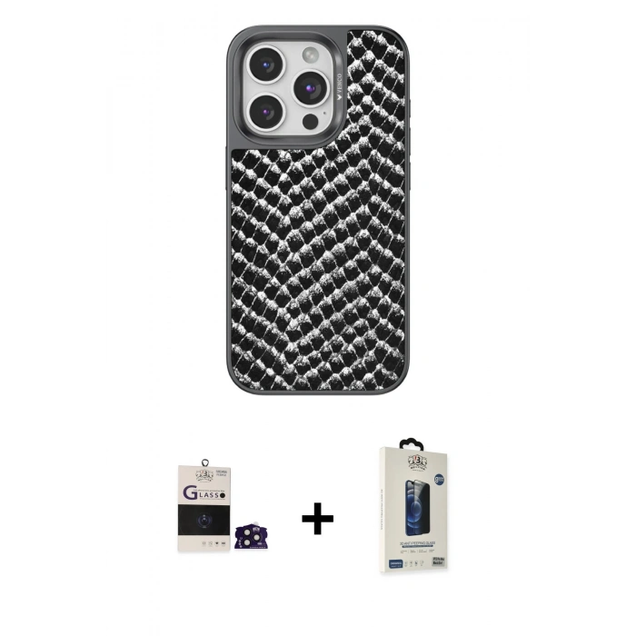 MARSİLYAN™- iPhone 14 Pro Max Kılıf Vadi Özel Seri - Siyah Bilvis Hayalet Cam Ekran Koruyucu + Bilvis Titan Kamera Lens - DNMR