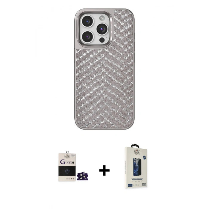 MARSİLYAN™- iPhone 14 Pro Max Kılıf Vadi Özel Seri - Siyah Bilvis Hayalet Cam Ekran Koruyucu + Bilvis Titan Kamera Lens - DNMR