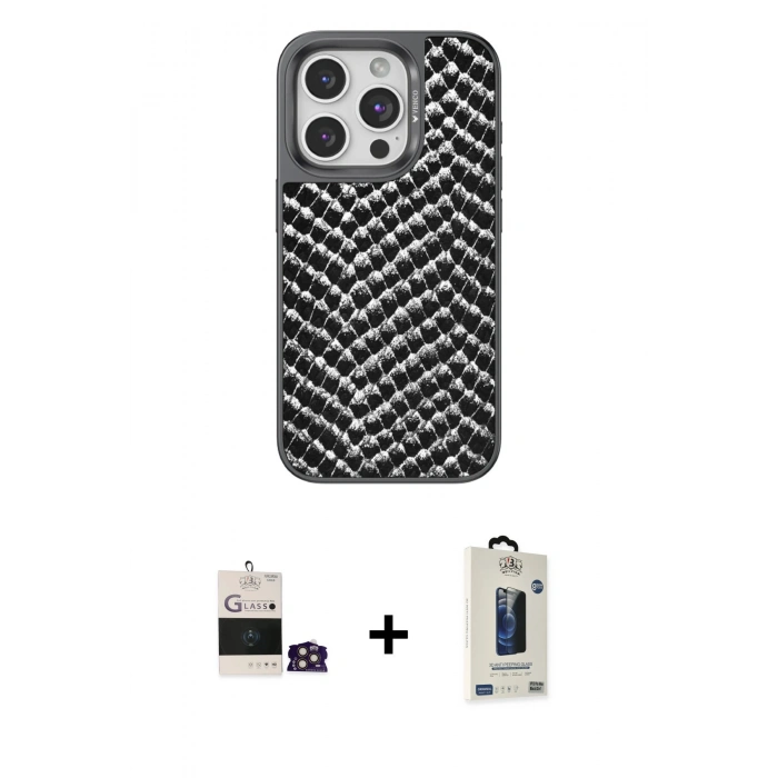 MARSİLYAN™- iPhone 14 Pro Max Kılıf Vadi Özel Seri - Siyah Bilvis Hayalet Cam Ekran Koruyucu + Bilvis Titan Kamera Lens - GD