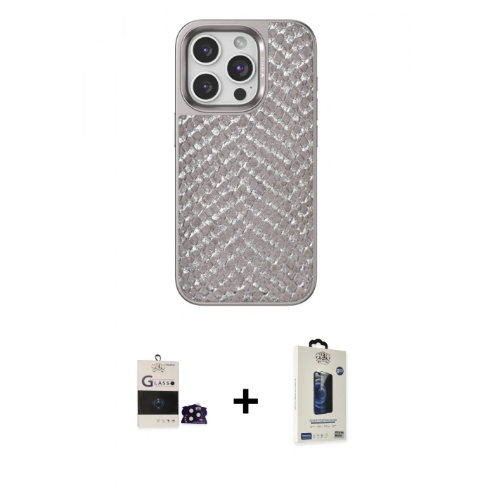 MARSİLYAN™- iPhone 14 Pro Max Kılıf Vadi Özel Seri - Siyah Bilvis Hayalet Cam Ekran Koruyucu + Bilvis Titan Kamera Lens - SH