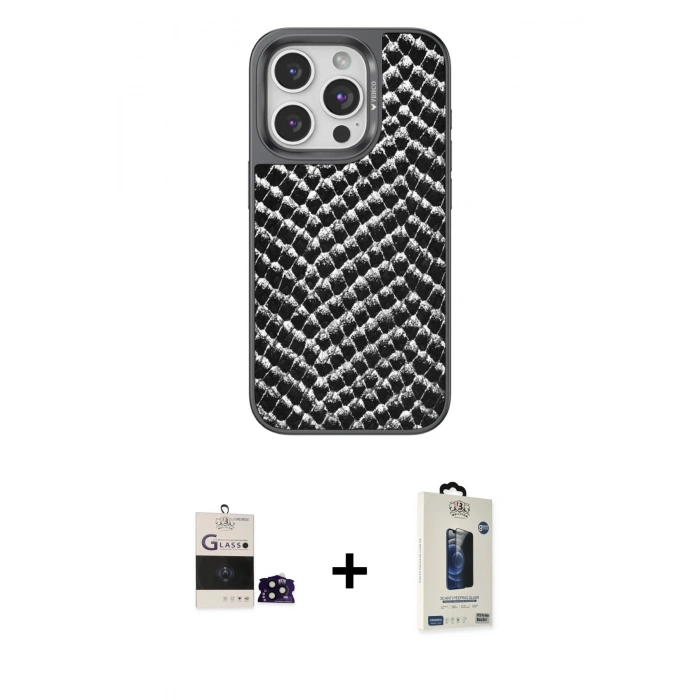 MARSİLYAN™- iPhone 14 Pro Max Kılıf Vadi Özel Seri - Siyah Bilvis Hayalet Cam Ekran Koruyucu + Bilvis Titan Kamera Lens - SH