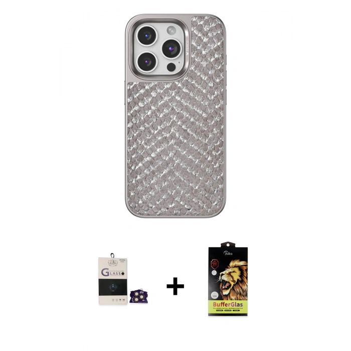MARSİLYAN™- iPhone 14 Pro Max Kılıf Vadi Özel Seri - Siyah Buffer Cam Ekran Koruyucu + Bilvis Titan Kamera Lens - GD