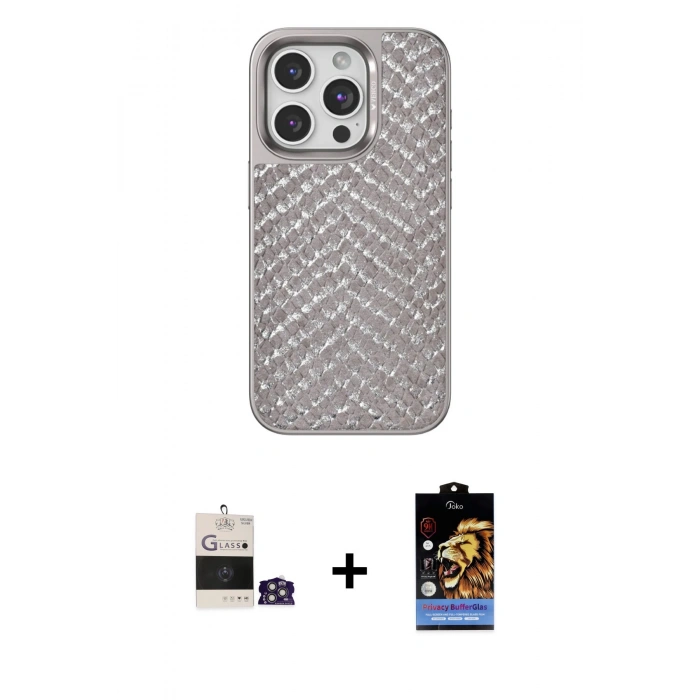 MARSİLYAN™- iPhone 14 Pro Max Kılıf Vadi Özel Seri - Siyah Buffer Hayalet Cam Ekran Koruyucu + Bilvis Titan Kamera Lens - GS