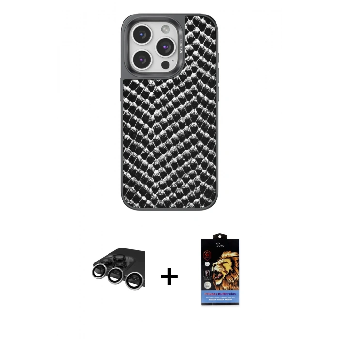 MARSİLYAN™- iPhone 14 Pro Max Kılıf Vadi Özel Seri - Siyah Buffer Hayalet Cam Ekran Koruyucu + Raze Metal Kamera Lens - GS