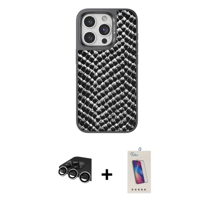 MARSİLYAN™- iPhone 14 Pro Max Kılıf Vadi Özel Seri - Siyah Joko 5D Cam + Raze Metal Kamera Lens - GS