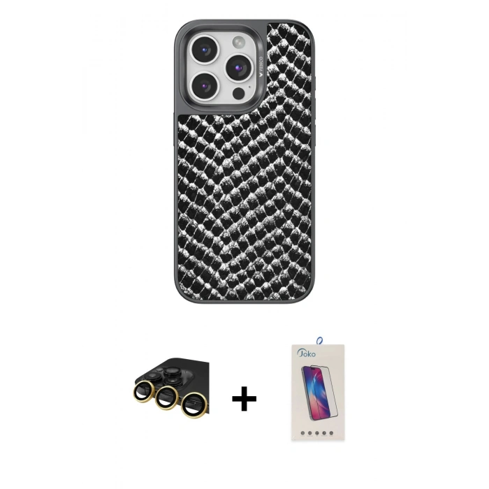MARSİLYAN™- iPhone 14 Pro Max Kılıf Vadi Özel Seri - Siyah Joko 5D Cam + Raze Metal Kamera Lens - GD