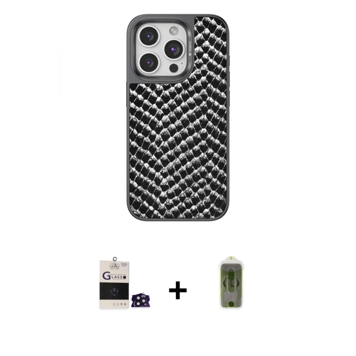 MARSİLYAN™- iPhone 14 Pro Max Kılıf Vadi Özel Seri - Siyah Joko Magic 5D Hayalet Cam + Derin Mor Bilvis Titan Kamera Lens