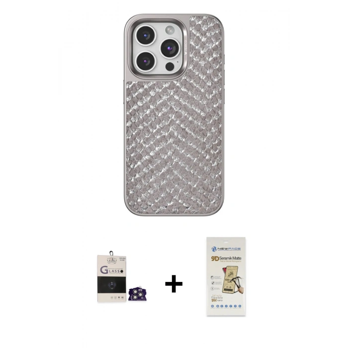 MARSİLYAN™- iPhone 14 Pro Max Kılıf Vadi Özel Seri - Siyah Mat Seramik Nano Ekran Koruyucu + Bilvis Titan Kamera Lens - GS