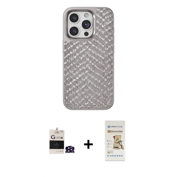 MARSİLYAN™- iPhone 14 Pro Max Kılıf Vadi Özel Seri - Siyah Mat Seramik Nano Ekran Koruyucu + Bilvis Titan Kamera Lens - DNMR
