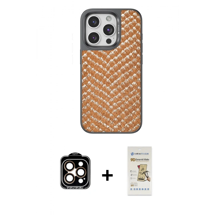 MARSİLYAN™- iPhone 14 Pro Max Kılıf Vadi Özel Seri - Siyah Mat Seramik Nano Ekran Koruyucu + PVD Metal Kamera Lens - TU