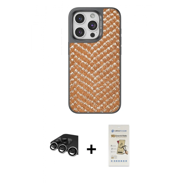 MARSİLYAN™- iPhone 14 Pro Max Kılıf Vadi Özel Seri - Siyah Mat Seramik Nano Ekran Koruyucu + Raze Metal Kamera Lens - GS