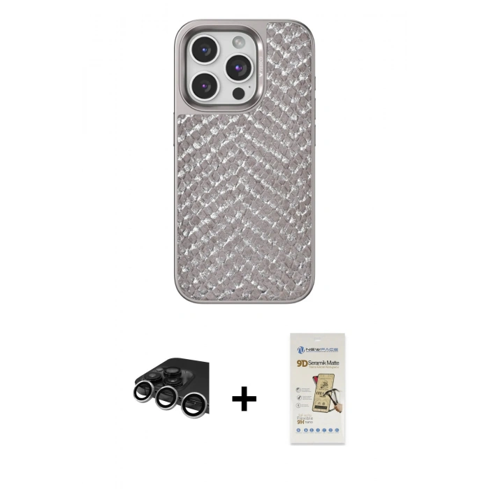MARSİLYAN™- iPhone 14 Pro Max Kılıf Vadi Özel Seri - Siyah Mat Seramik Nano Ekran Koruyucu + Raze Metal Kamera Lens - GS