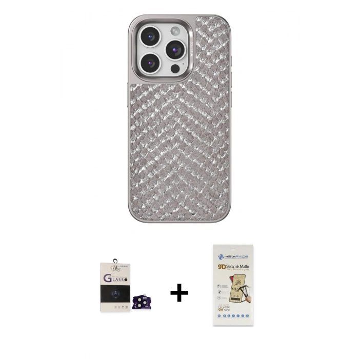 MARSİLYAN™- iPhone 14 Pro Max Kılıf Vadi Özel Seri - Siyah Mat Seramik Nano Ekran Koruyucu + Siyah Bilvis Titan Kamera Lens