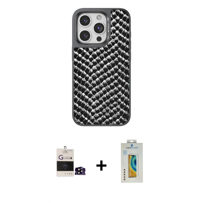 MARSİLYAN™- iPhone 14 Pro Max Kılıf Vadi Özel Seri - Siyah Polymer Nano Ekran Koruyucu + Bilvis Titan Kamera Lens - SH